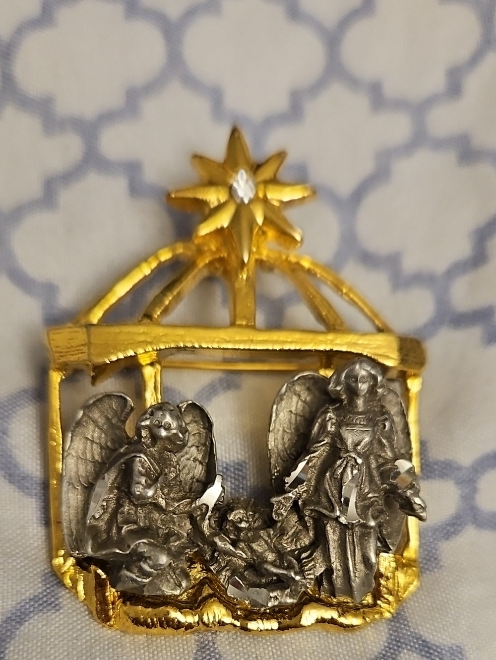 Gold and Silver Nativity Pin with Star